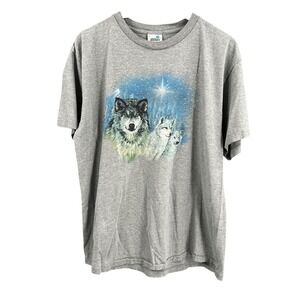 Vintage Natural Wonders Wolf Graphic T Shirt Mens XL Short Sleeve Gray USA Made